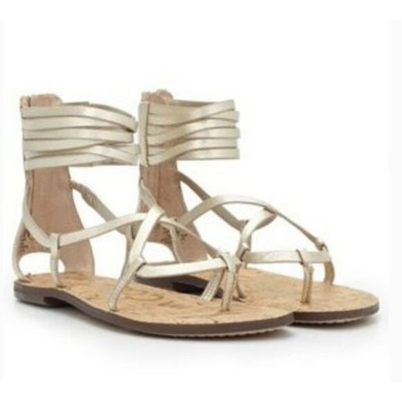 Sam Edelman Shoes Womens Size 9M‎ Gold Tan Ginette Gladiator Sandals Cork Flat - Picture 10 of 11